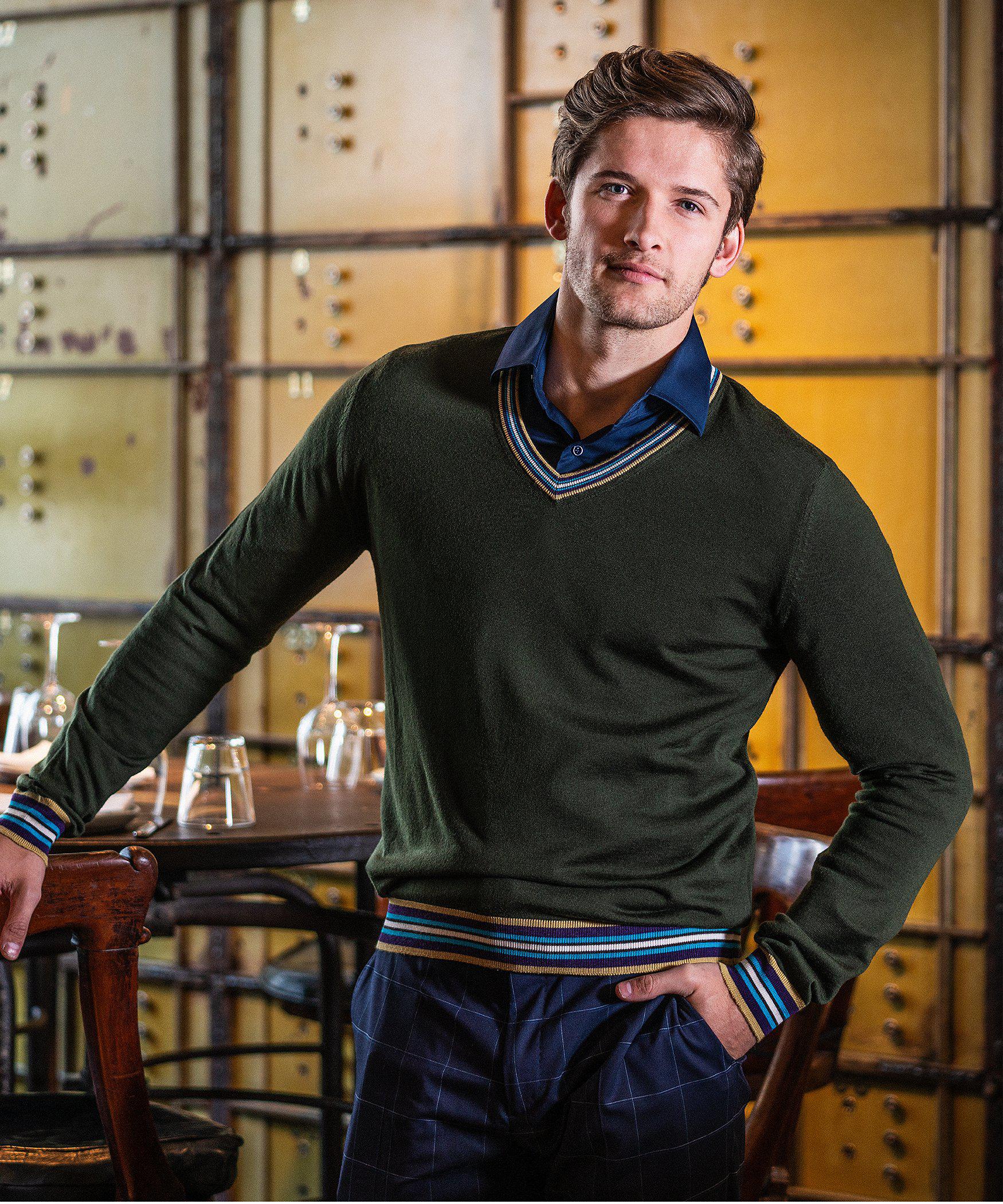 Olive Green Merino V-Neck Jumper - MG Rivers Jumpers