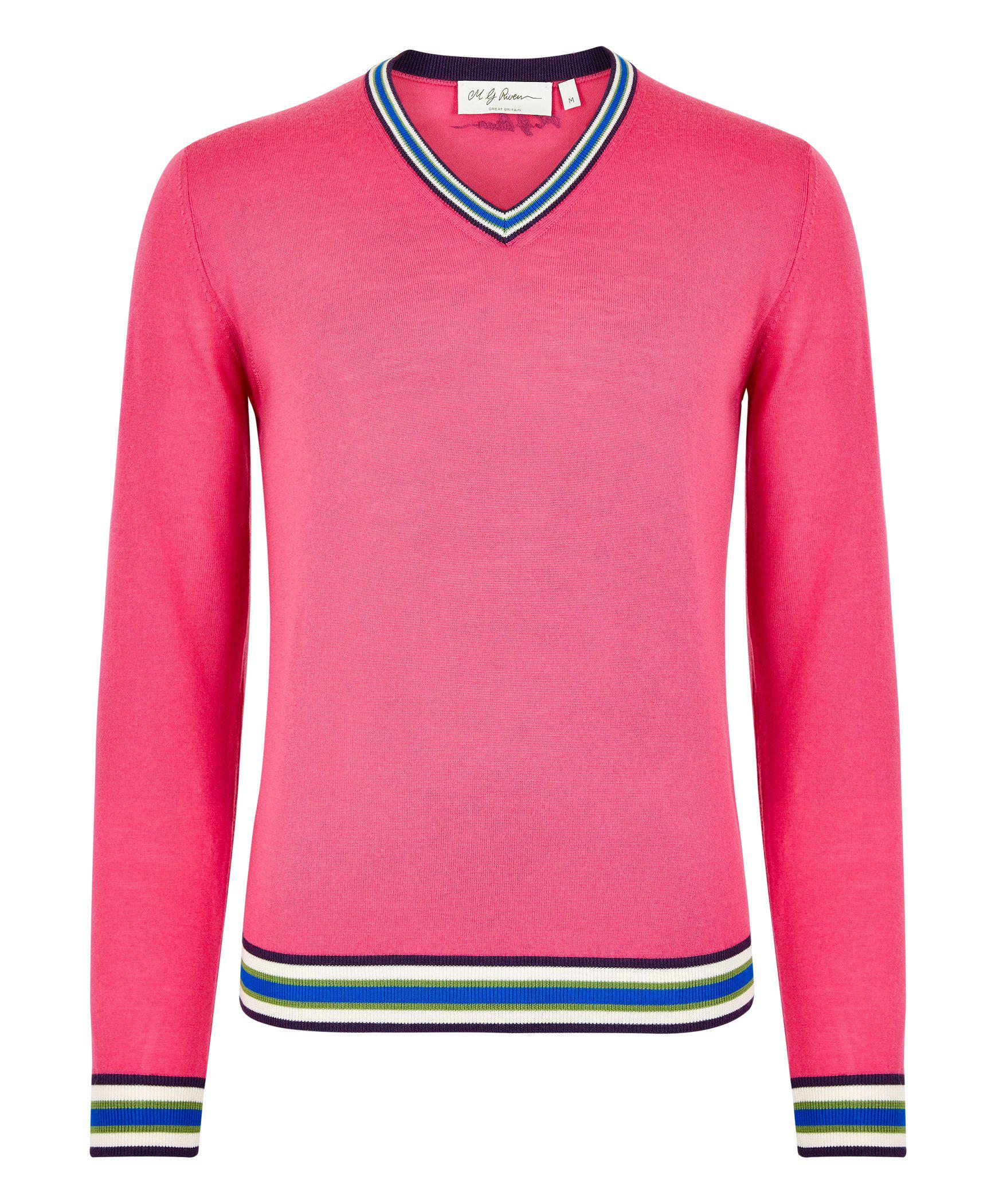 Fuchsia V Neck Sweater Fuchsia Pink Merino V-Neck Jumper MG Rivers Jumpers